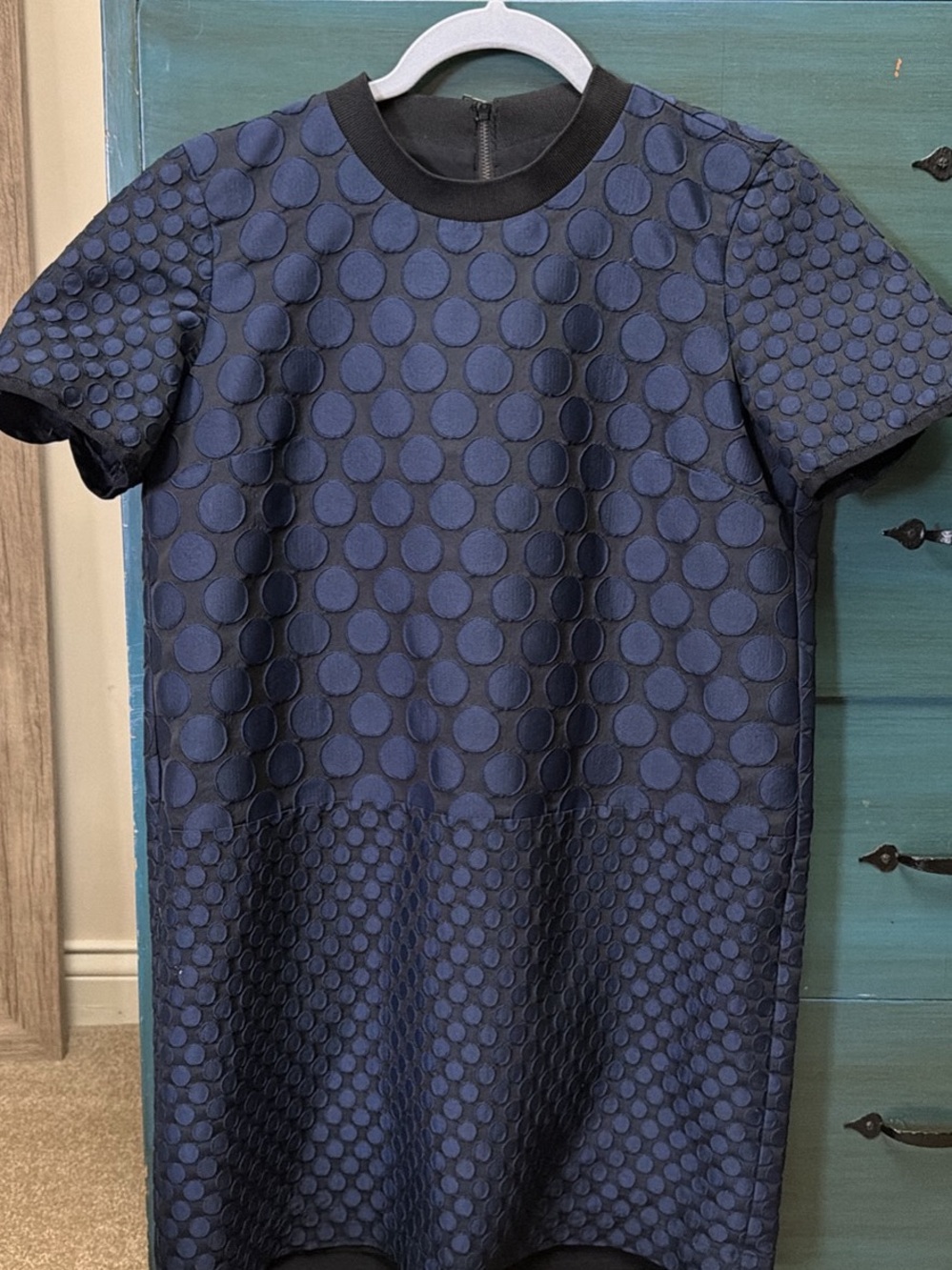 Madewell Navy Textured Dot Mini Dress